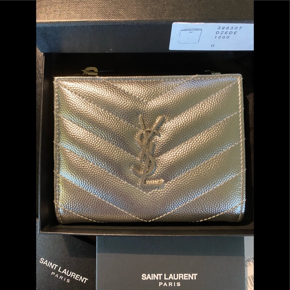 Yves Saint Laurent Handbags - NEW YSL WALLET CARD HOLDER METALLIC SILVER